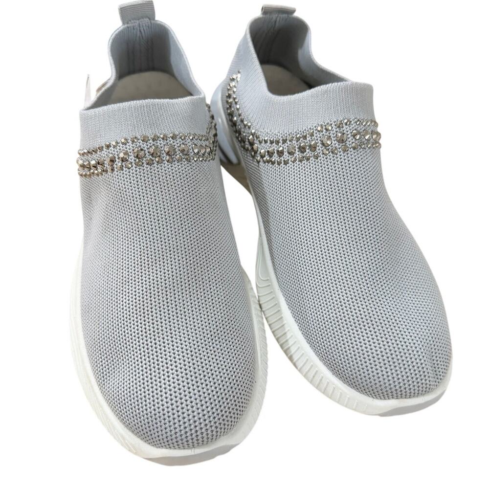 NEW Women's Rhinestone Slip-On Knit Sneakers Gray Size 10